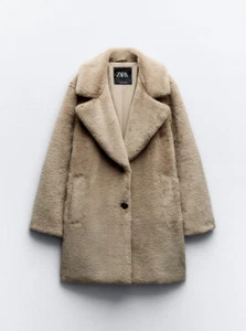 ABRIGO DE PIEL SINTÉTICA ZARA CUELLO SOLAPA CARAMELO NUEVO FW24 TALLAS XS-XXL... - Imagen 1 de 4