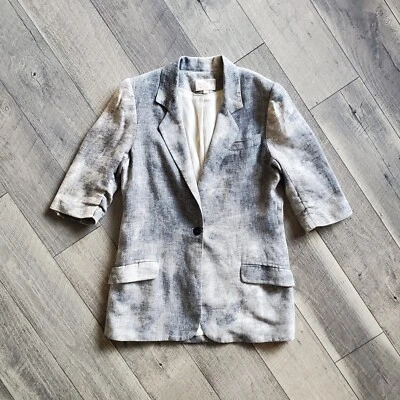 Elizabeth And James Linen Blazer Single Button 1/2 Sleeve Gray Abstract Jacket 2 - Image 1 of 4