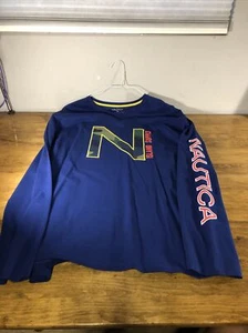 Nautica Mens Graphic Long Sleeve T-Shirt Navy Blue Red White Camouflage 2XL XXL - Picture 1 of 4