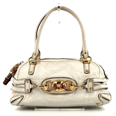 Bolso de Hombro Gucci Vintage Bambú Cuero Blanco Horsebit Auténtico de Japón Foto 1 de 4