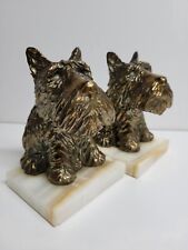 Pair Cast Bronze Scottish Terrier Bookends on Marble Base