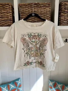WOMENS WHITE CROPPED ALTARD STATE GRAPHIC TEE/ SIZE LARGE ROCK’N’ROLL STONES - Picture 1 of 5
