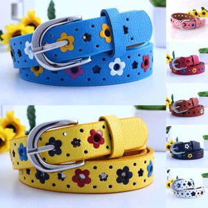 Kids Belt Hollow Flower Waistband Colorful Flower Faux Leather Apparel Belt - Picture 1 of 22