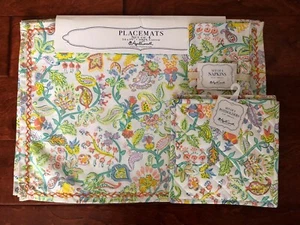 APRIL CORNELL 10pc FLORAL Placemats Napkins Potholders FLORAL Coral Teal NWT - Picture 1 of 5