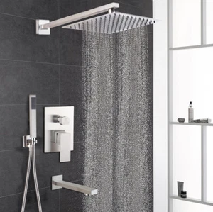Brushed Nickel Bathroom Shower Faucet Set 10" Rain Shower Head Handsprayer Set - Picture 1 of 12