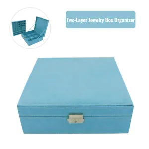 Velvet Jewelry Box Organizer Two-Layer Lint Jewelry Display Storage Case w/Lock - Picture 1 of 22