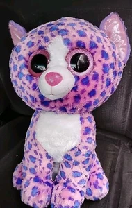 TY Reagan Leopard large Plush Pink & Purple Spotted 16 in Plushie Stuffed Animal - Picture 1 of 8