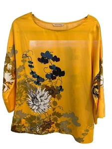 Soft Surroundings Blouse Satin Kimono Top Gold Yellow Multicolor Mum Floral M - Picture 1 of 12