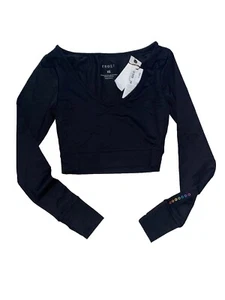 Nuevo con etiquetas FROST Top corto de gimnasio manga larga negro ropa deportiva para mujer Xs entrenamiento entrenamiento - Imagen 1 de 4