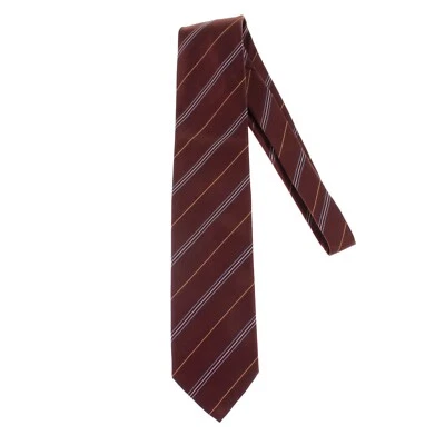 Santostefano Italo Ferretti новый без ЯРЛЫКОВ 100% шелковый галстук коричневый синий/белый/карамельные полоски - Изображение 1 из 4