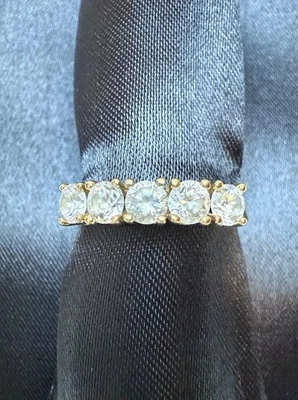 Anillo Diamonique Oro Amarillo 14k DQ CZ Cinco Filas de Piedras 2.8 Gramos Talla 8 Foto 1 de 4
