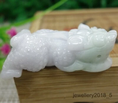 Certified Light Green+Light purple 100%Natural A jadeite jade Pendant~PiXiu 招财貔貅 - Image 1 of 4