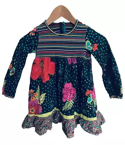 CATIMINI France Designer Dress Size 5 Multicolor Floral Ruffle Long Sleeve - Picture 1 of 8