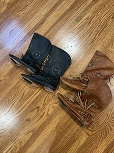 Vintage 70s boho fringe hippie Moccasin Zodiac Texas boots - 2 Pairs 8.5 - Picture 1 of 13