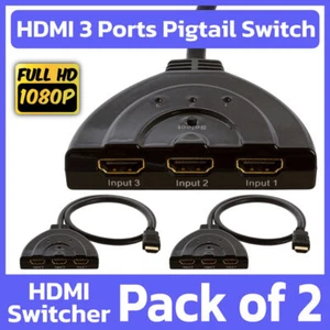 2 Pack HDMI Switcher Three Way Pigtail Switch 3-Port Selector for TV Monitor - Picture 1 of 5