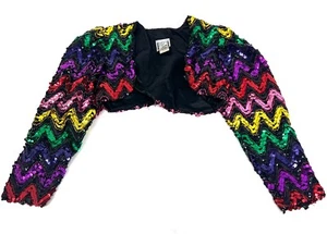Hollywood Babe Vintage 90s Crop Bolero Shrug Girls Size 8 Colorful Sequin Jacket - Picture 1 of 8