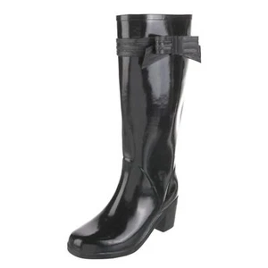 Kate Spade Randi Tall Shiny Rubber Bow Accent Rain Boots in Black size 9 - Picture 1 of 16