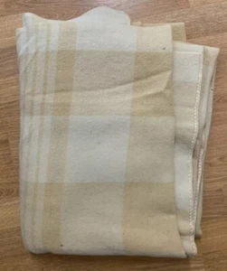 Vintage Homemade Pure Wool Blanket - Fawn Beige Plaid 68” X 72” - Picture 1 of 13