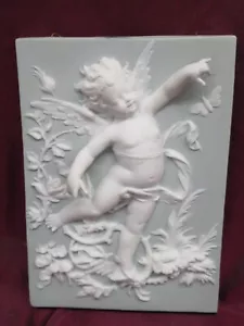 Antique German porcelain relief CHERUB jasperware wall plaque crossed sword mark - Picture 1 of 9