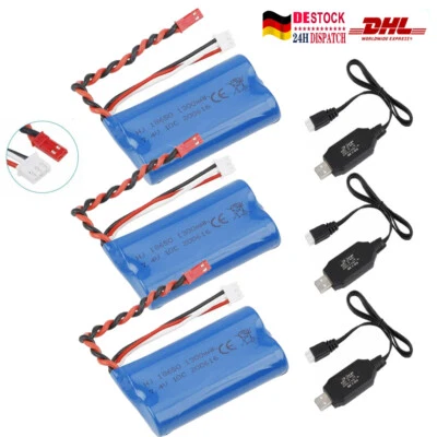 3 stk 7,4V 1300mAh 2S Batterie 15C JST Stecker Buchse mit Ladegerät für RC Auto - Bild 1 von 4