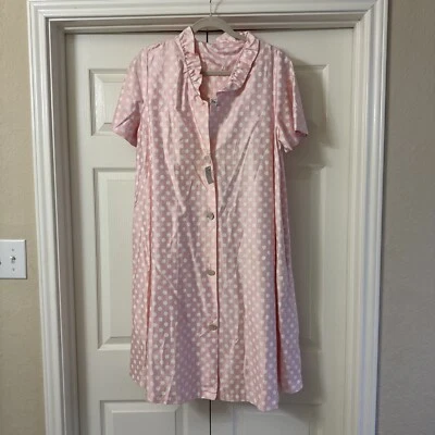 Vtg Norman Sz 14 Colorful Pink Polka Dot Housecoat Dress NWT Ruffle 511 Home - Image 1 of 4