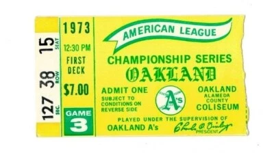1973 ALCS AL Championship Ticket Stub Oakland Athletics Baltimore Orioles Game 3 - Image 1 of 2