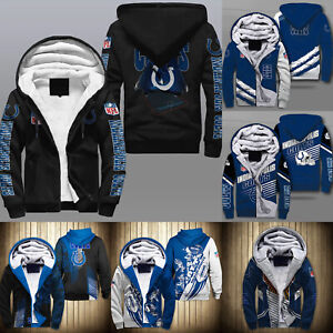 Indianapolis Colts Mens Fleece Hoodie Casual Pocket Coat Thicken Winter Jacket