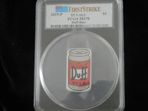 Moneda de plata Tuvalu Simpsons Duff Beer 2019 1 oz .9999 - PCGS MS70 First Strike - Imagen 1 de 3
