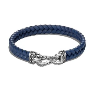 John Hardy Asli Classic Chain Link Station Blue Woven Leather Bracelet, 9mm #73 - Picture 1 of 6