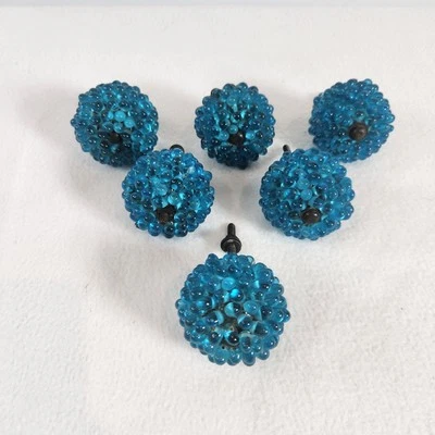 Tiradores de cajón redondos de vidrio agrupado azul cerúleo con cuentas ~ Juego de 5 ~ BOHO Foto 1 de 4