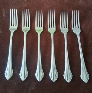 Set of 6 Oneida Community CLARETTE Glossy Stainless Dinner Forks 7-3/4" NICE ! - Picture 1 of 2