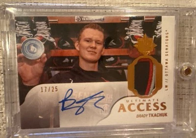 2018-19 Ultimate Collection Brady Tkachuk Access Patch Auto /25 #UAA-BT ROOKIE - Image 1 of 2