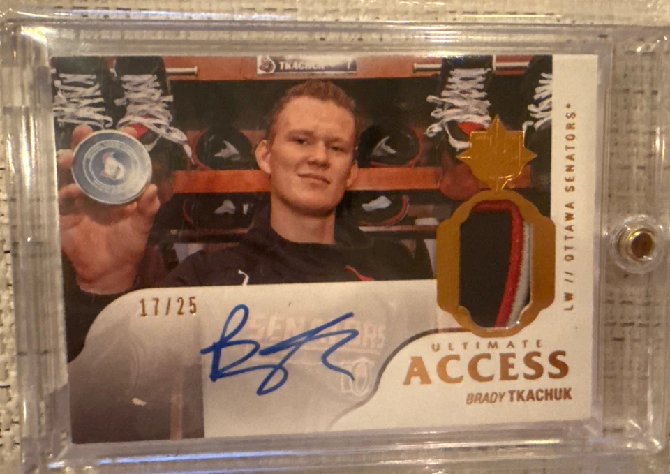 2018-19 Ultimate Collection Brady Tkachuk Access Patch Auto /25 #UAA-BT ROOKIE - Image 1 of 2