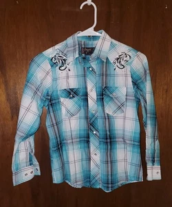 Cowgirl Legend Embroidered Pearl Snap Western Shirt Sz Youth Xl - Picture 1 of 3