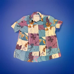 Vintage 90er Patchwork Blumen lila Herren Kleid ButtoShirt Viskose Boho Cottagecore - Bild 1 von 3