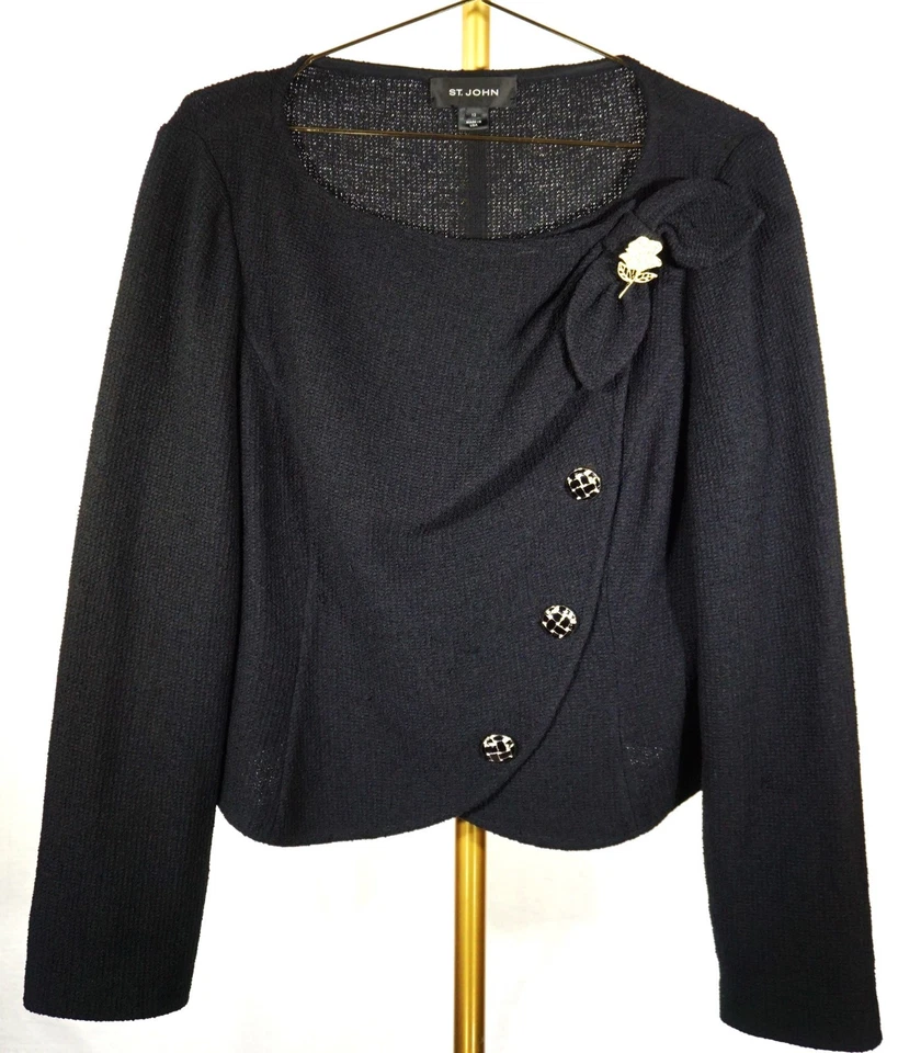 CHAQUETA ST JOHN BROCHE DECORACIÓN NEGRO TALLA 12 Foto 1 de 4