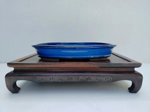 Vtg Stock Bonsai Pot TOEN Blue Glazed Oval Width 31 cm / 12.2 in. - Picture 1 of 18