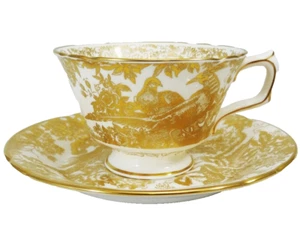 GOLD AVES by Royal Crown Derby Tea Cup & Saucer NEW NEVER USED made England - Picture 1 of 16