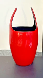 Art Deco Deep Orange Glass Vase – 14" x 6.5" Vintage Elegant Home Décor - Picture 1 of 7