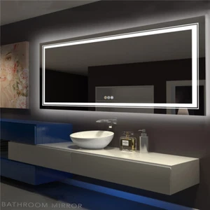 Jumbo Large LED Bathroom Mirror Double Lights & Backlit Vanity Makeup Anti Fog - Picture 1 of 20