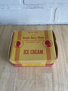 Vintage OWENS DAIRY CHEER Ice Cream BOX PINT 1940s Hillsboro, OH - Picture 1 of 7