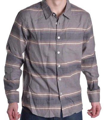 Element Mens $59.50 Gray Beige Stripe Woven Button Up Shirt Medium New - Image 1 of 2