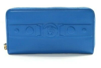 Cartera Versace Continental de cuero con cremallera alrededor en azul Foto 1 de 4
