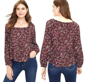 Loft Floral Square Neck Peplum Long Sleeve Blouse Size Large - Picture 1 of 12
