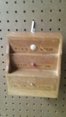 Vintage Wooden "3" Drawer Mini Sewing/Notion Box- Good VC - Image 1 of 4