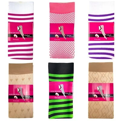 Meias femininas de veludo acima do joelho moda listrada coxa alta cosplay - Imagem 1 de 2