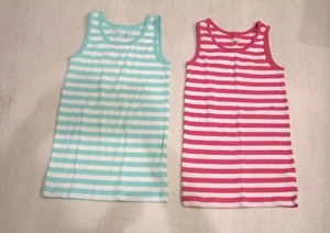 2 GAP Girl's 10-12 Green/White Striped and Pink/White Striped Tank Top Shirts - Picture 1 of 2