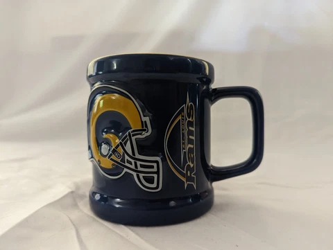 Vintage NFL St. Louis Rams Coffee Mug 1999 Raised Helmet Logo Colorful Licensed Cover