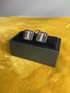 Boxed Debenhams The Collection Silver Initial Cufflinks Letter T Men’s Premium - Picture 1 of 4