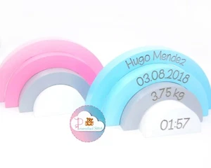Personalisierter Baby Holz Regenbogen Stapler Gravur Personalisiert Geschenke Deko - Bild 1 von 8